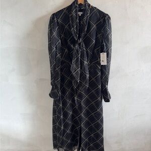 Equipment - Black Checkered Long Sleeve Dress - Size 4 (NWT)